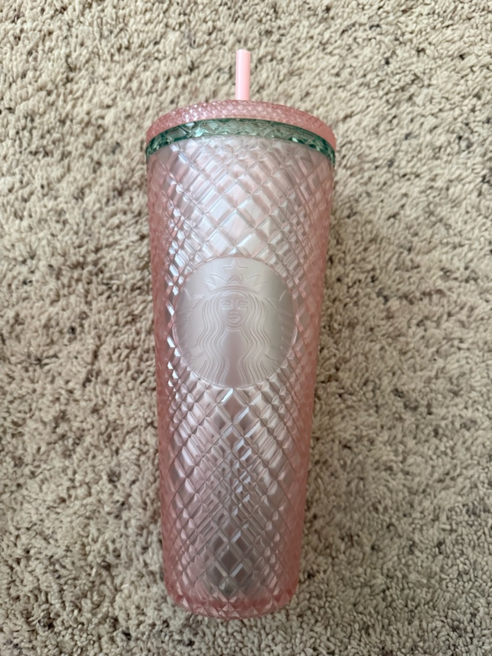 Starbucks Pink Diamond-Texture Cold Cup with Green Accent